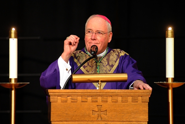 Bishop Richard J. Malone presides over Ash Wednesday Mass at Canisius High School. (Dan Cappellazzo/Staff Photographer)